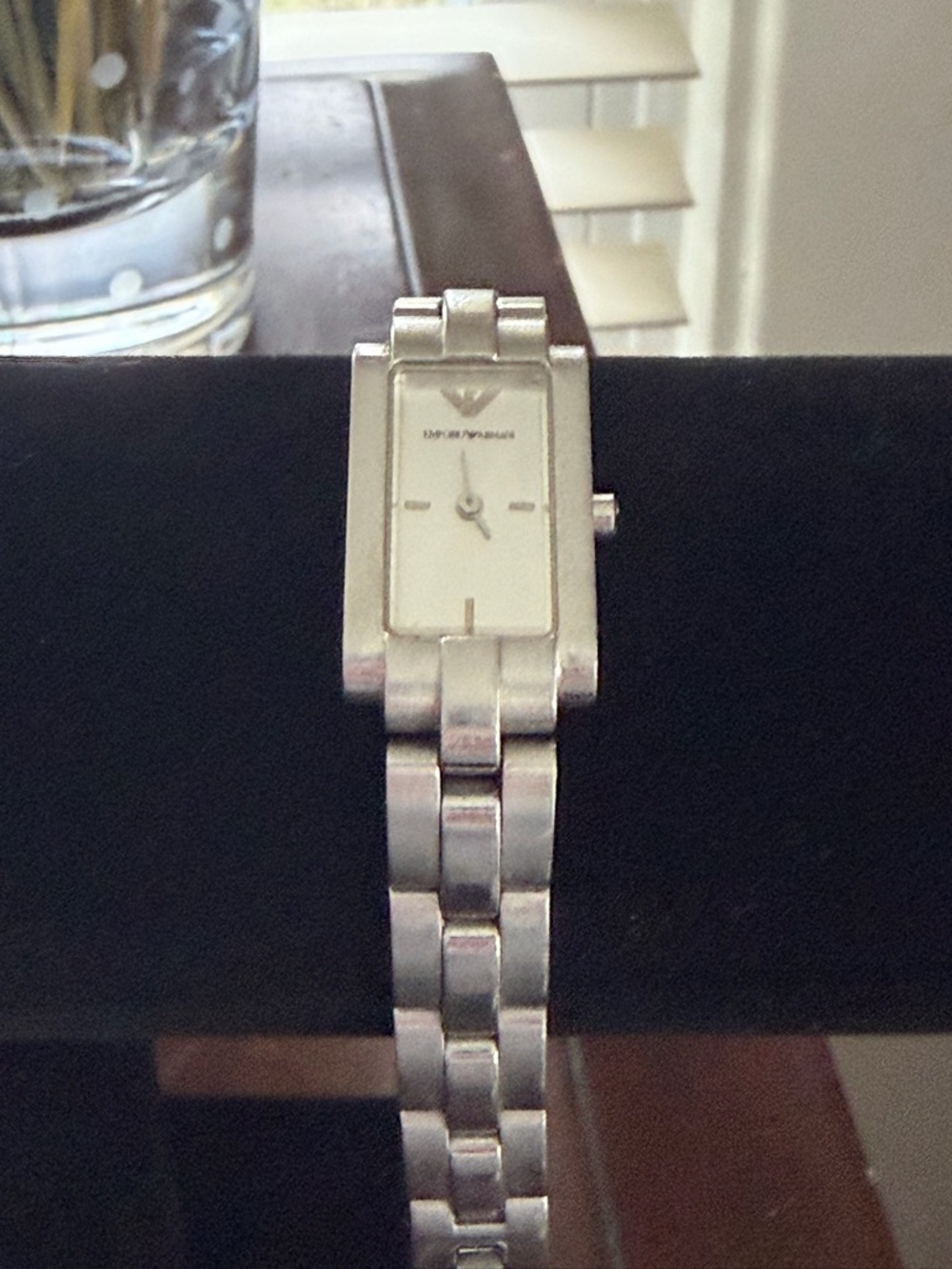 Emporio Armani Silver Rectangular Link Bracelet Watch